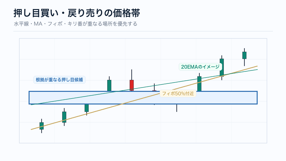 押し目買い戻り売りの価格帯図解